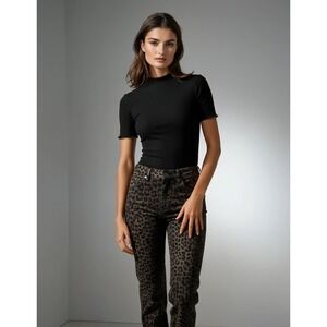 Abercrombie & Fitch Women Y2K Grunge 90s Leopard Print Jeans Size 25 Extra Short
